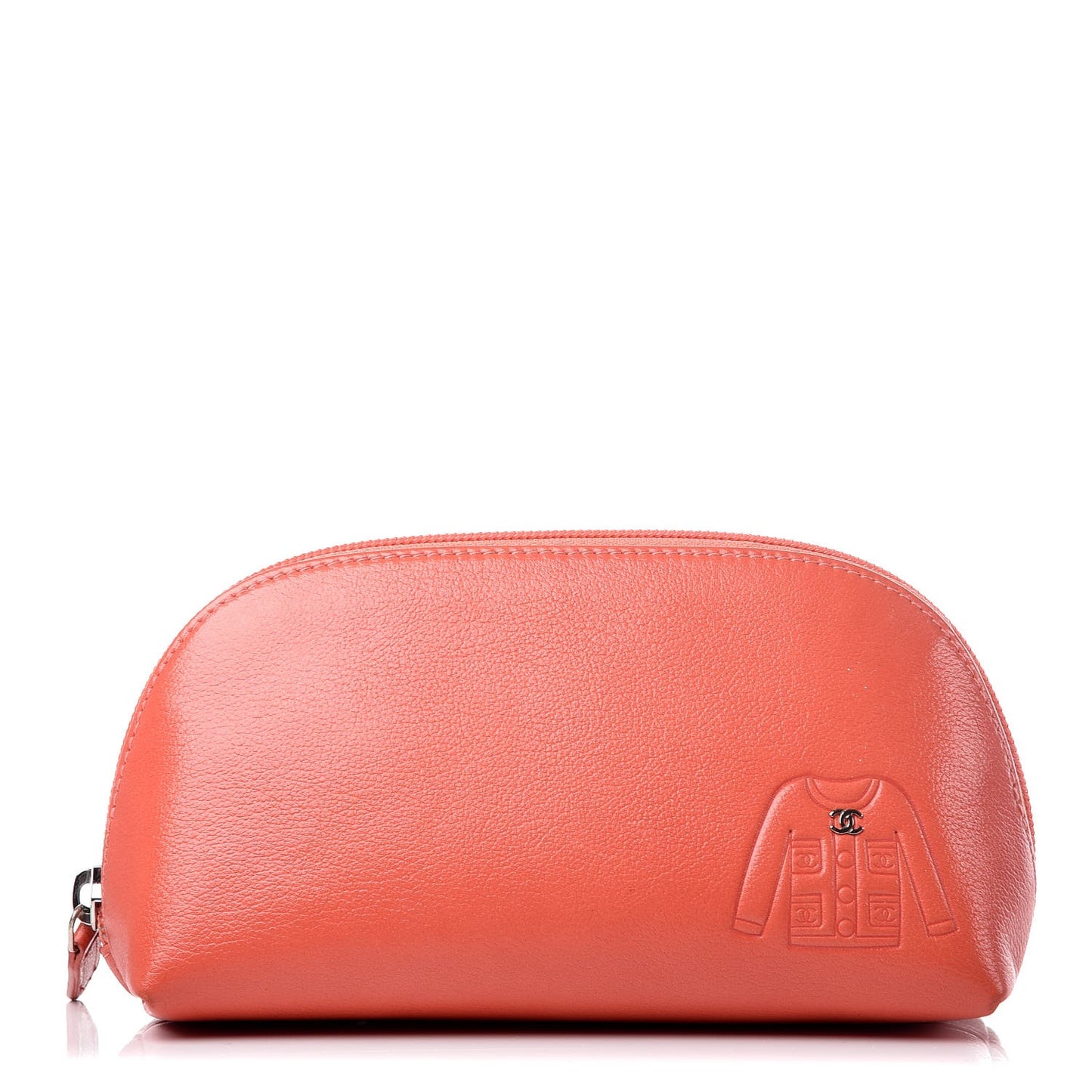 Goatskin Jacket Embossed Cosmetic Case Orange
