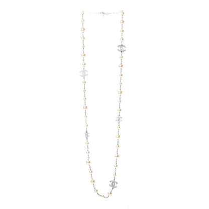 Chanel Crystal Pearl CC Long Necklace Silver 3 of 5