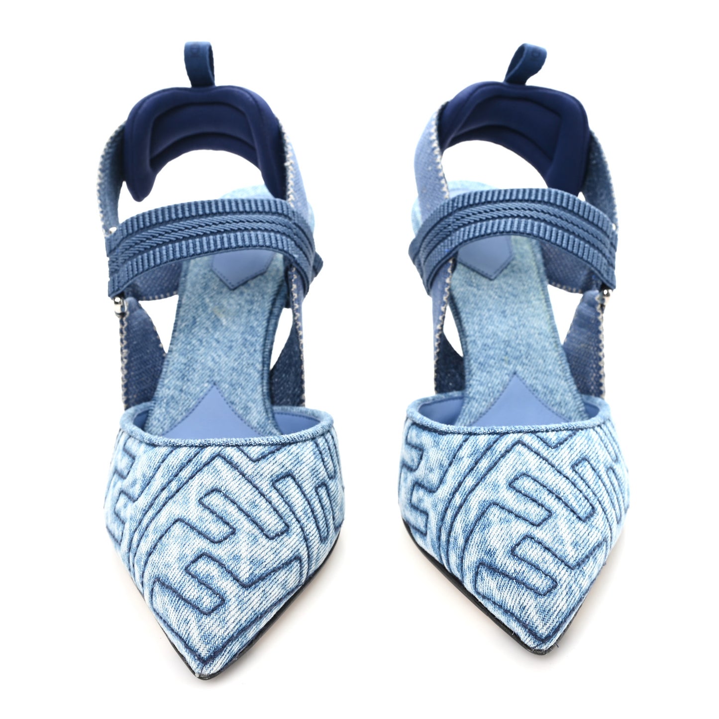 Fabric Jacquard FF Colibri 85mm Slingback Pumps 36 Blue