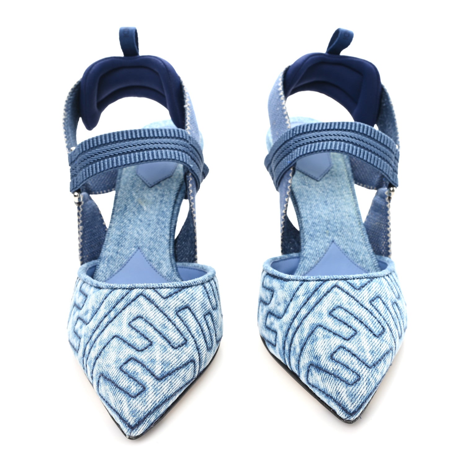 Fendi Fabric Jacquard FF Colibri 85mm Slingback Pumps 36 Blue 3 of 10