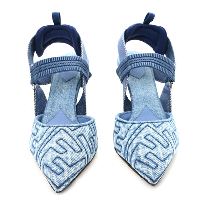 Fendi Fabric Jacquard FF Colibri 85mm Slingback Pumps 36 Blue 3 of 10