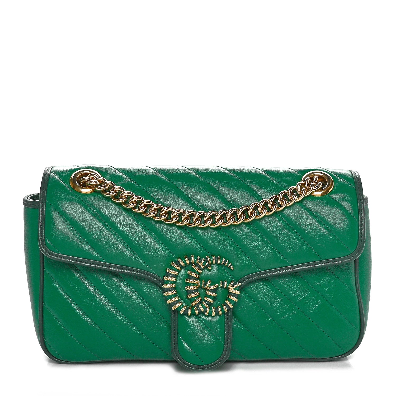 Gucci Azalea Calfskin Enamel Matelasse Diagonal Small Torchon GG Marmont Shoulder Bag New Shamarock Emerald 1 of 10