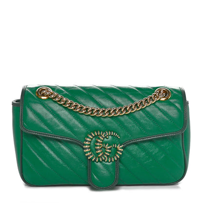 Gucci Azalea Calfskin Enamel Matelasse Diagonal Small Torchon GG Marmont Shoulder Bag New Shamarock Emerald 1 of 10