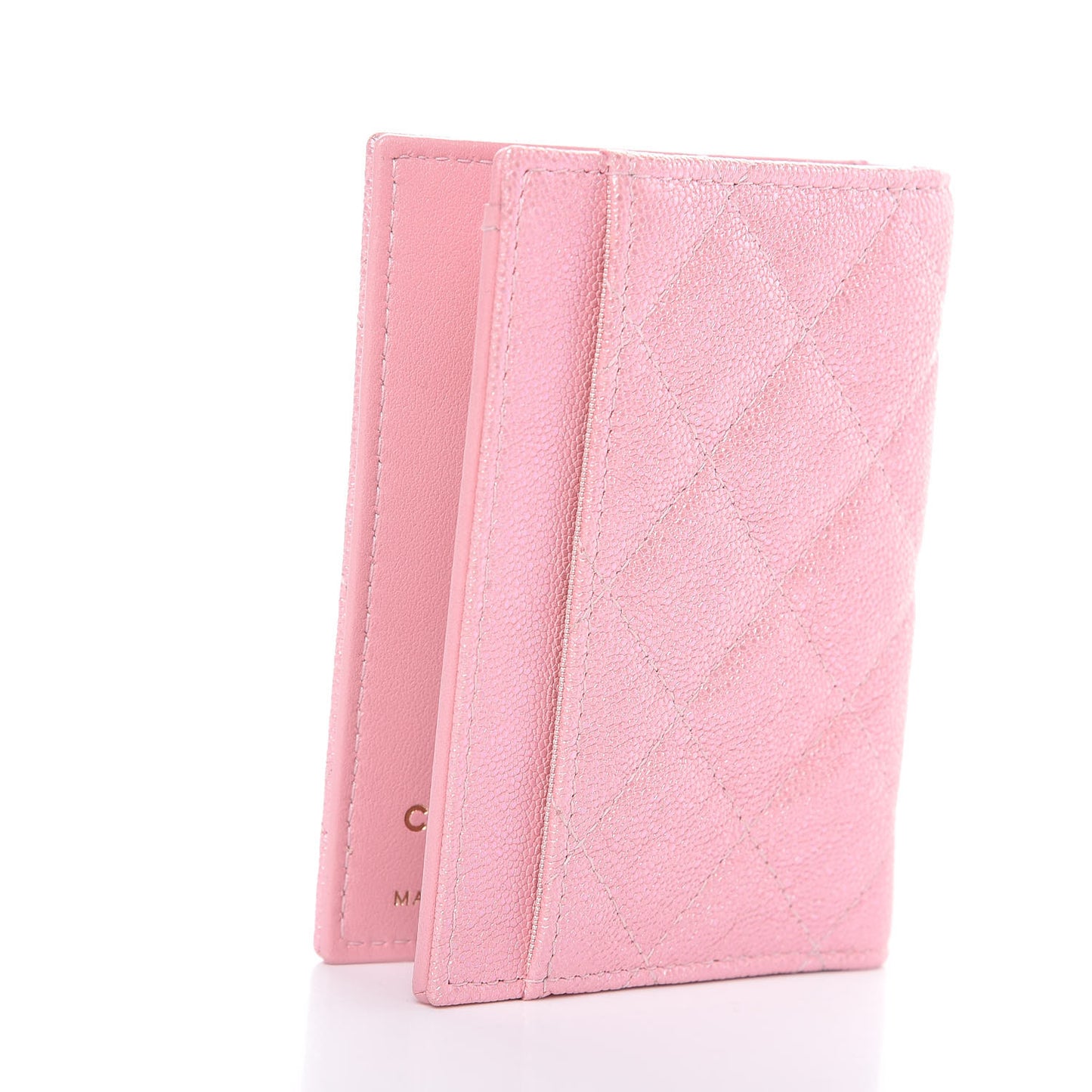 Iridescent Caviar Quilted Card Holder Wallet Rose Pink