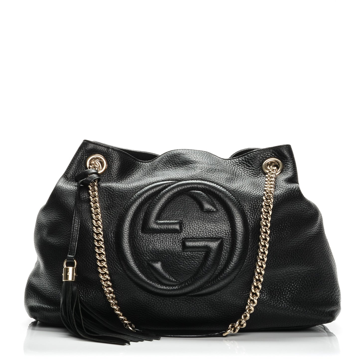 Pebbled Calfskin Medium Soho Chain Shoulder Bag Black
