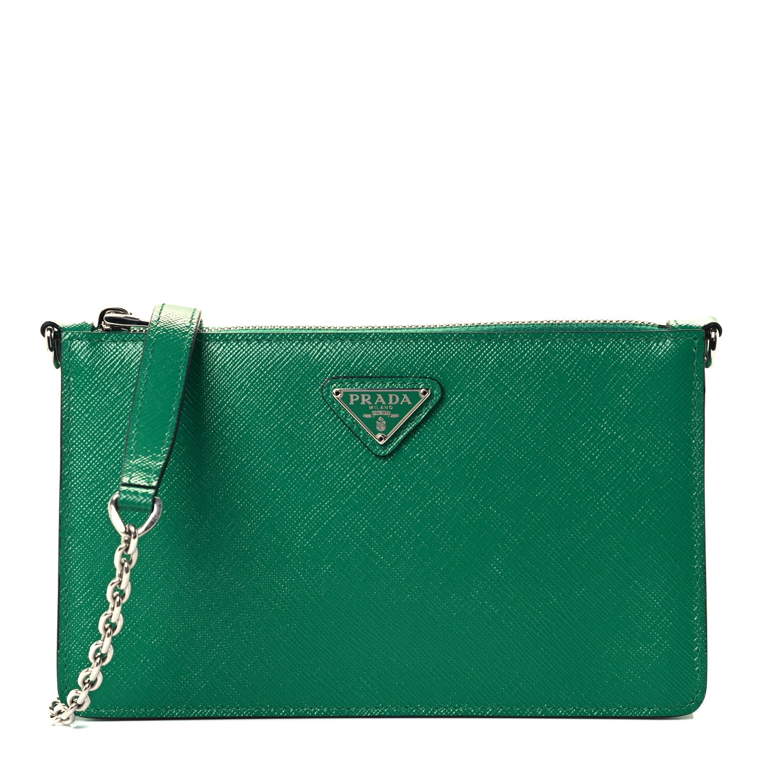 Prada Saffiano Vernice Chain Crossbody Bag Green 1 of 9
