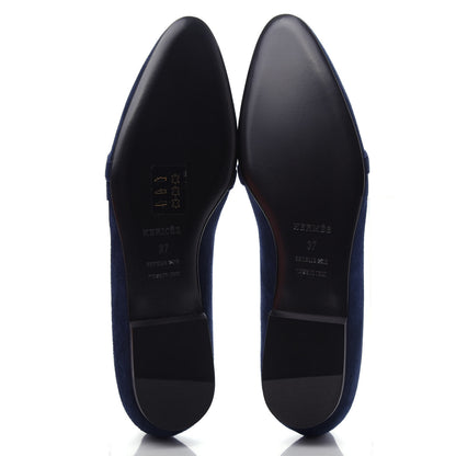 Hermes Velvet Goatskin Pegase Ballerina Flats 37 Marine 6 of 10