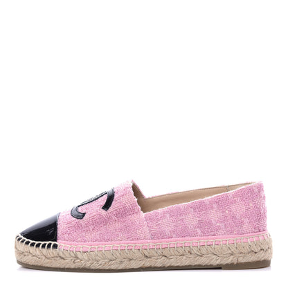 Chanel Tweed Patent CC Espadrilles 37 Pink Black 1 of 11