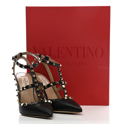 Valentino Garavani Pebbled Calfskin Rockstud Ankle Strap Pumps 36 Black 10 of 10