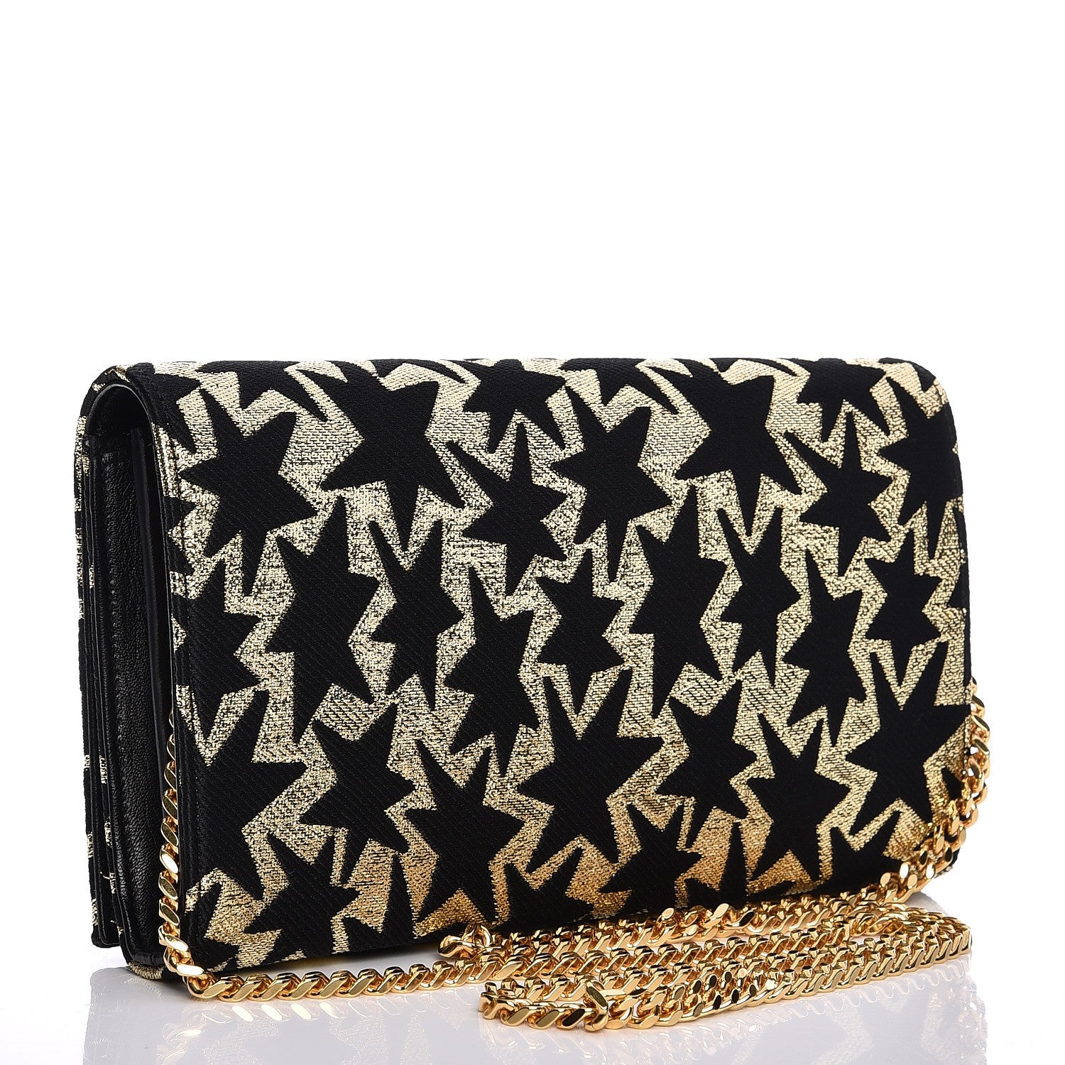 Saint Laurent Canvas Star Print Monogram Chain Wallet Gold Black 3 of 7