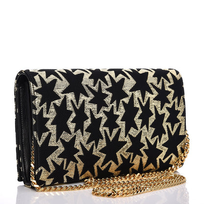 Saint Laurent Canvas Star Print Monogram Chain Wallet Gold Black 3 of 7