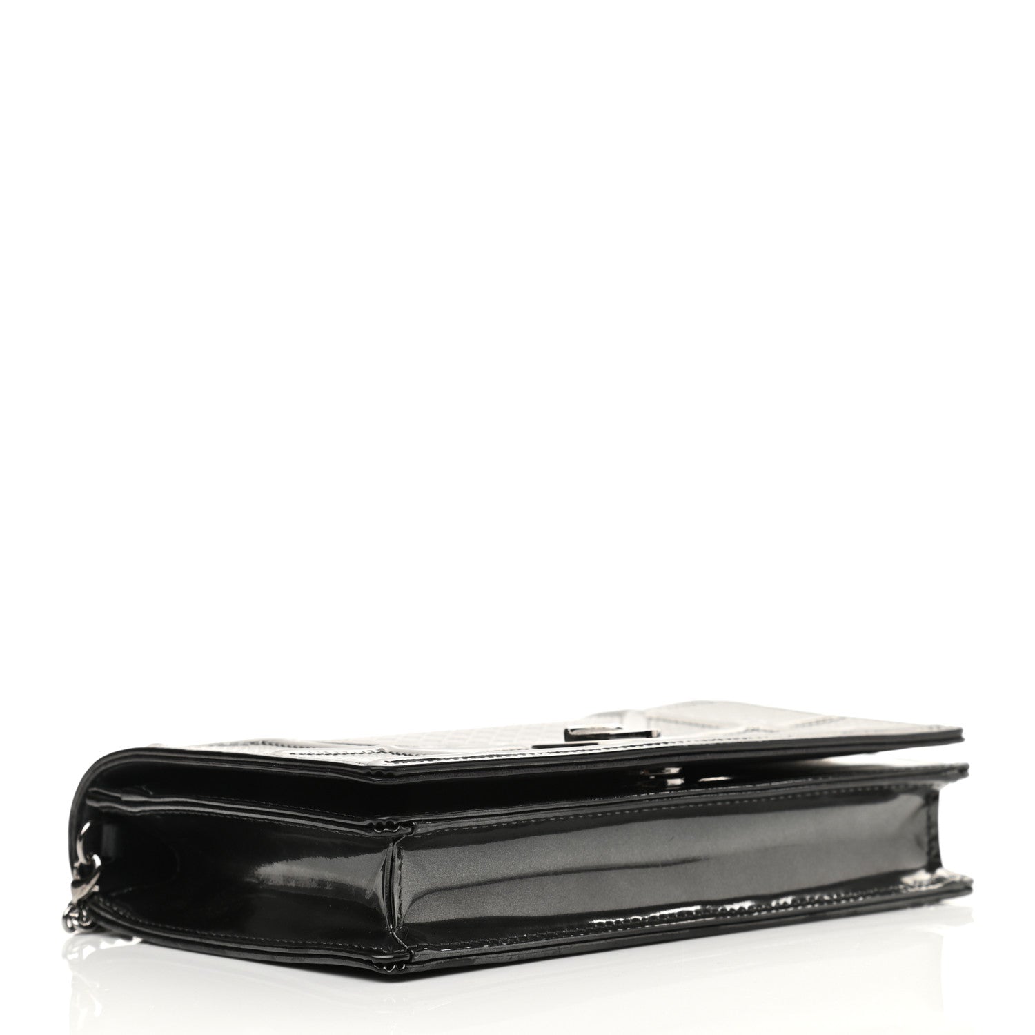 Christian Dior Metallic Patent Micro-Cannage Diorama Wallet on Chain Pouch Onyx Black 4 of 15