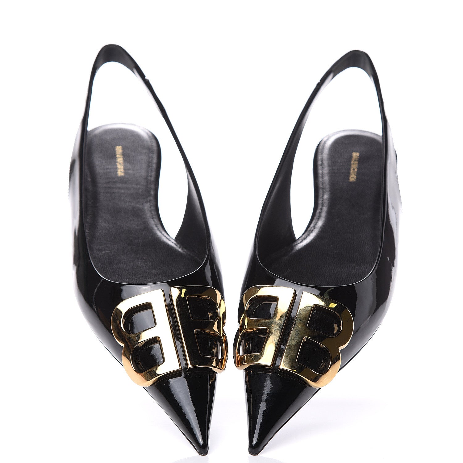 Balenciaga Patent BB Knife Pointy Toe Slingback Flats 37.5 Black 9 of 10