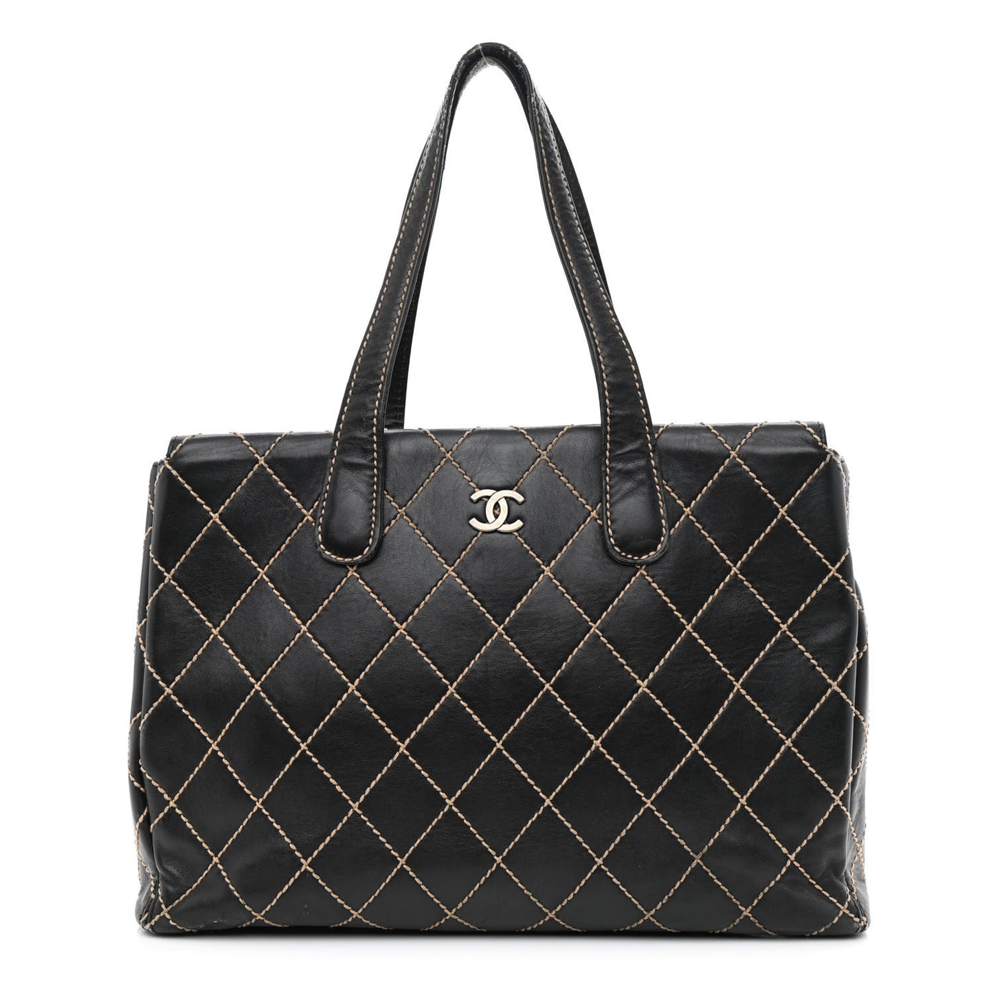 Calfskin Wild Stitch Large Tote Black
