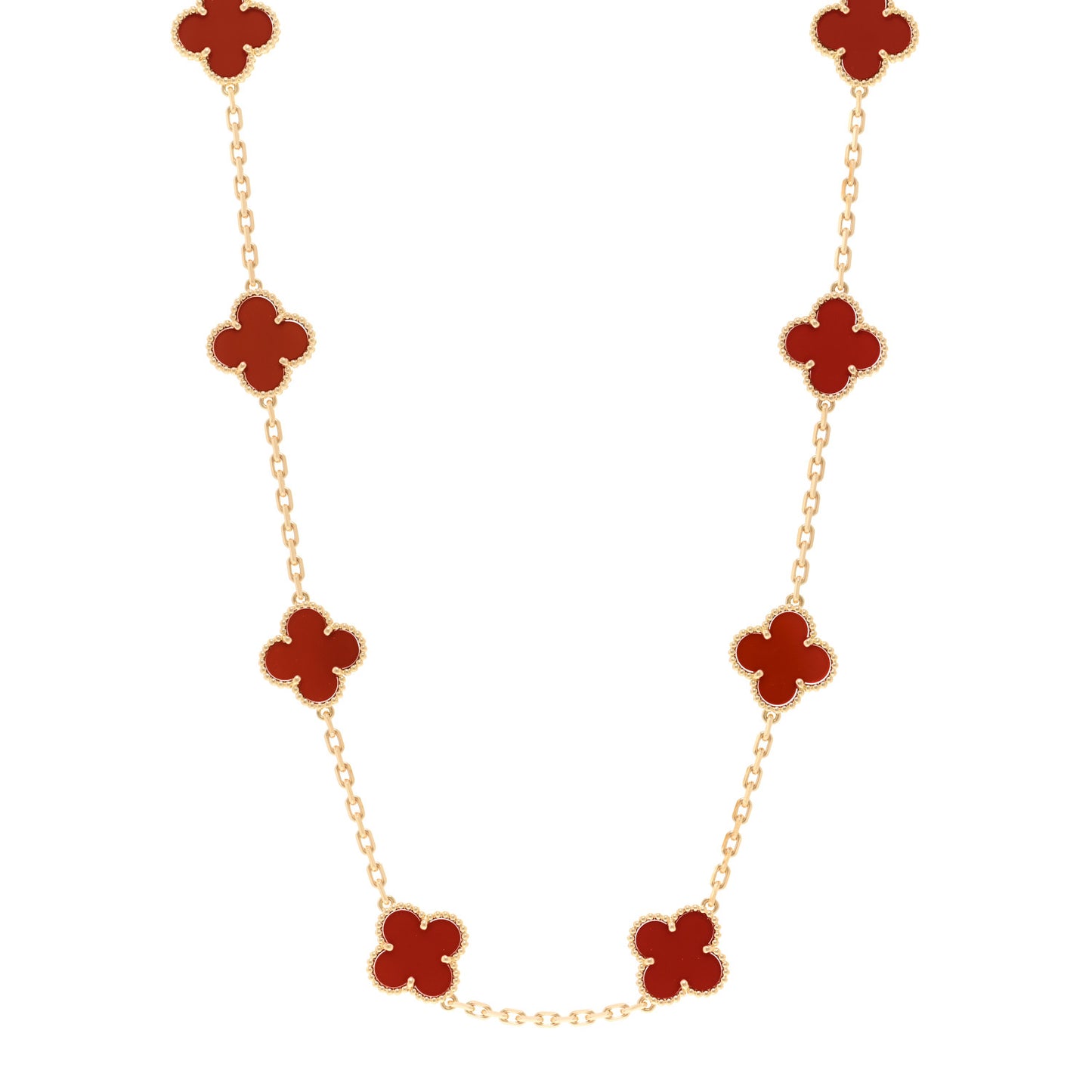 18K Yellow Gold Carnelian 10 Motifs Vintage Alhambra Necklace