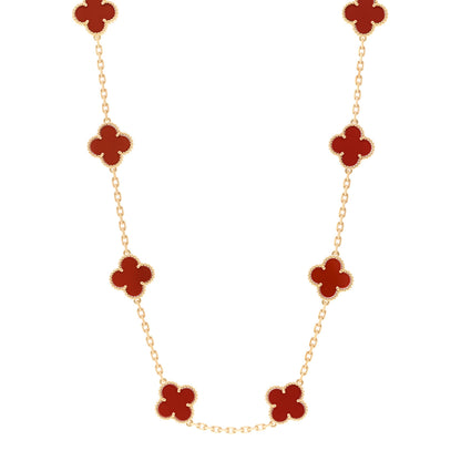 Van Cleef & Arpels 18K Yellow Gold Carnelian 10 Motifs Vintage Alhambra Necklace 1 of 5