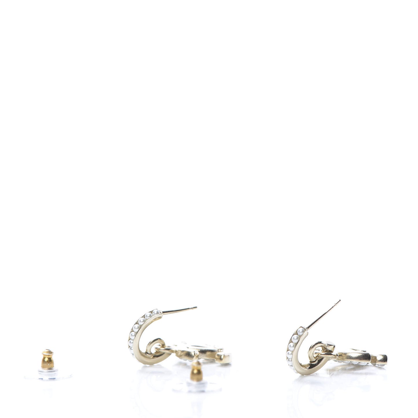 Pearl CC Hoop Drop Earring Gold