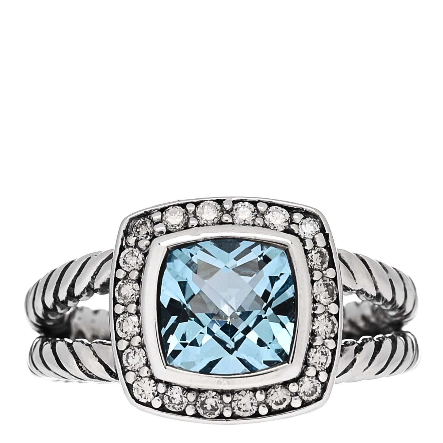 Sterling Silver Diamond Blue Topaz 7mm Petite Albion Ring 50 5.25