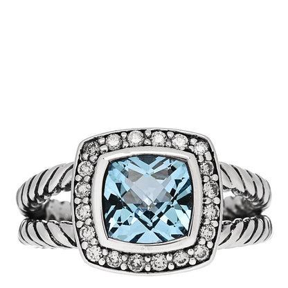 David Yurman Sterling Silver Diamond Blue Topaz 7mm Petite Albion Ring 50 5.25 1 of 5