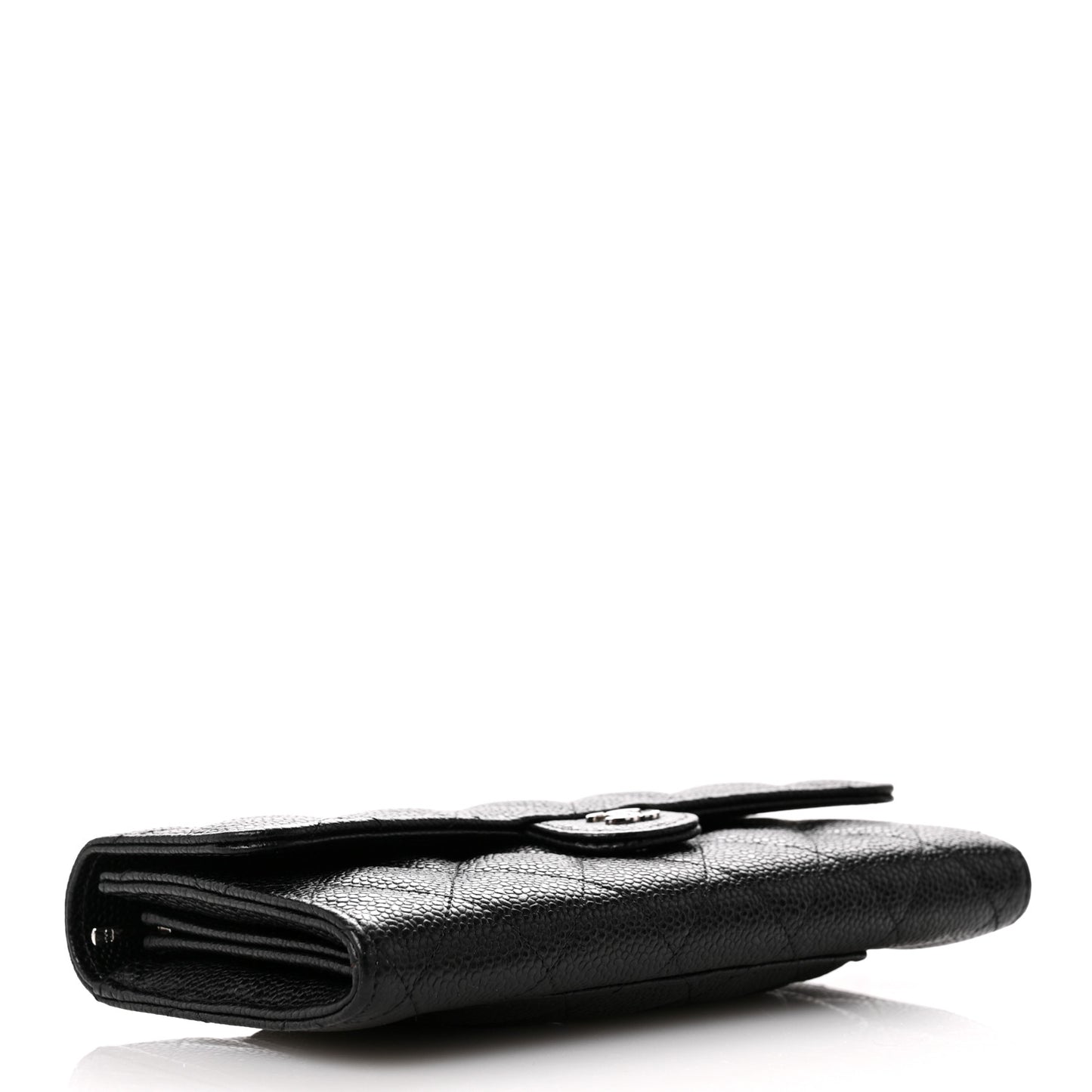 Caviar Quilted Large Gusset Flap Wallet Black