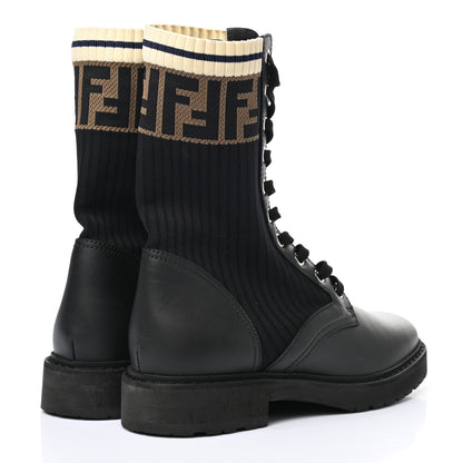 Fendi Calfskin Stretch Fabric Rockoko Biker Boots 37.5 Tobacco Black Marino 4 of 10