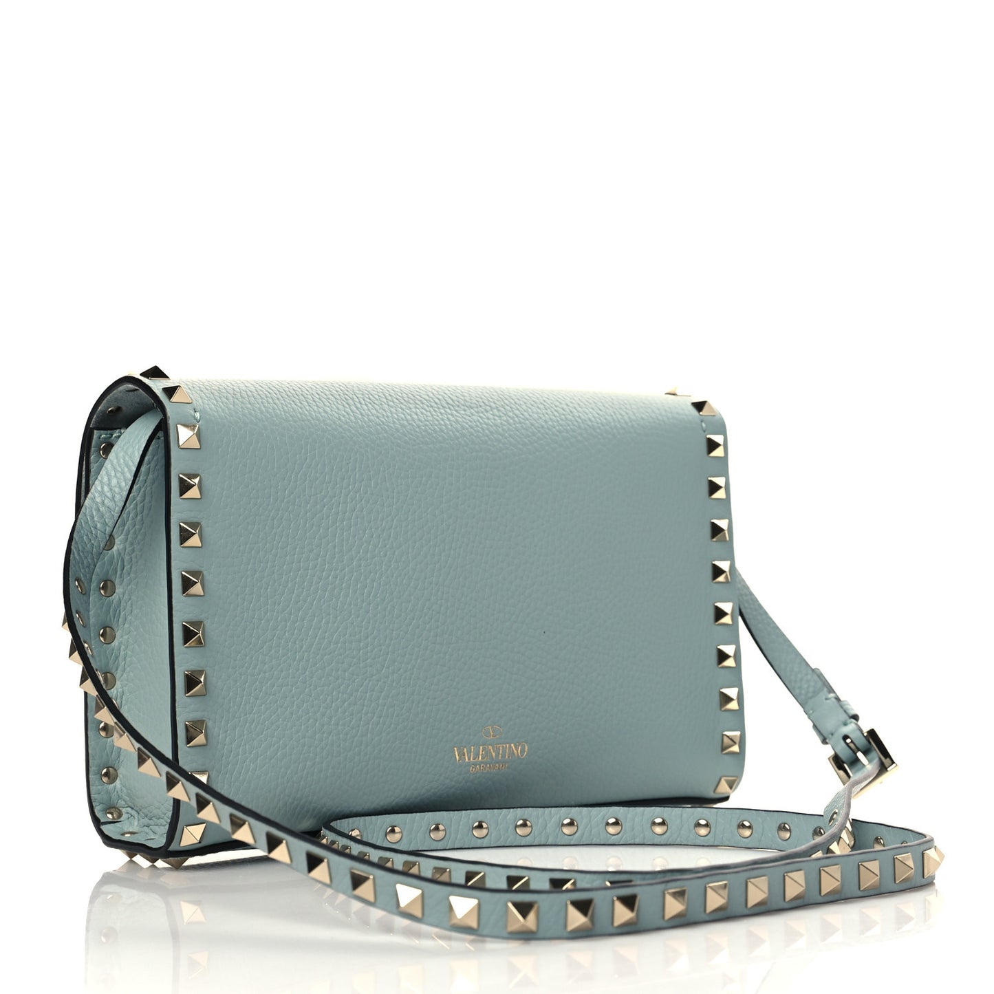 Pebbled Calfskin Medium Rockstud Flip Lock Crossbody Bag Celadon