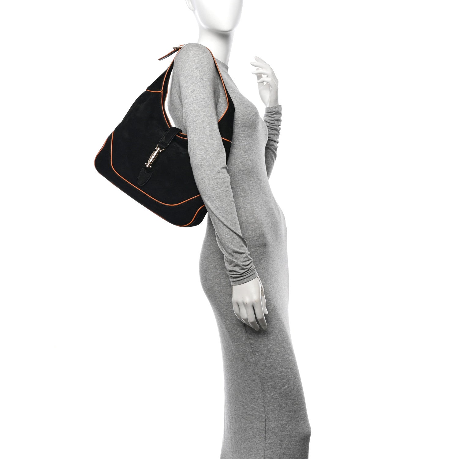 Gucci Nubuck Medium New Jackie Shoulder Bag Black Orange 2 of 12