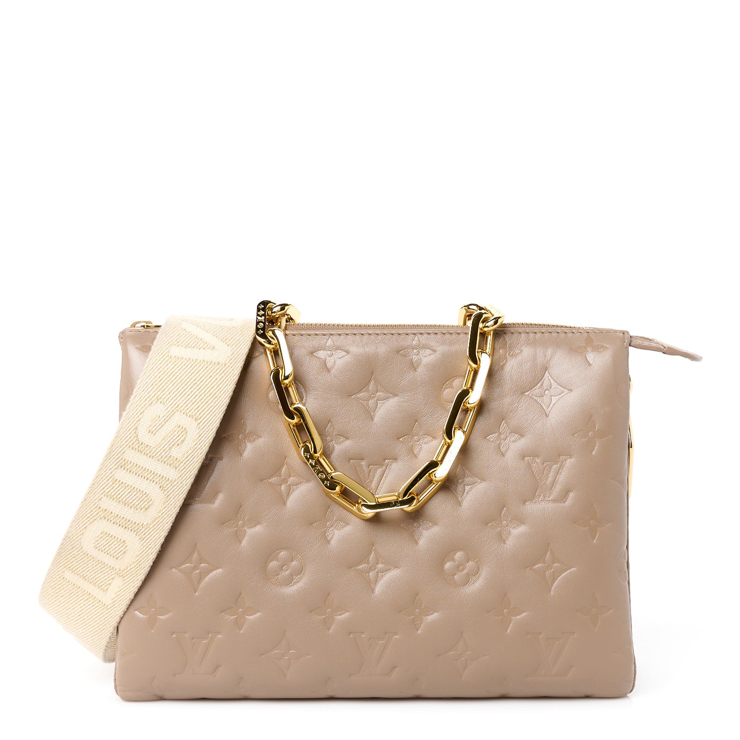 Lambskin Embossed Monogram Coussin PM Taupe