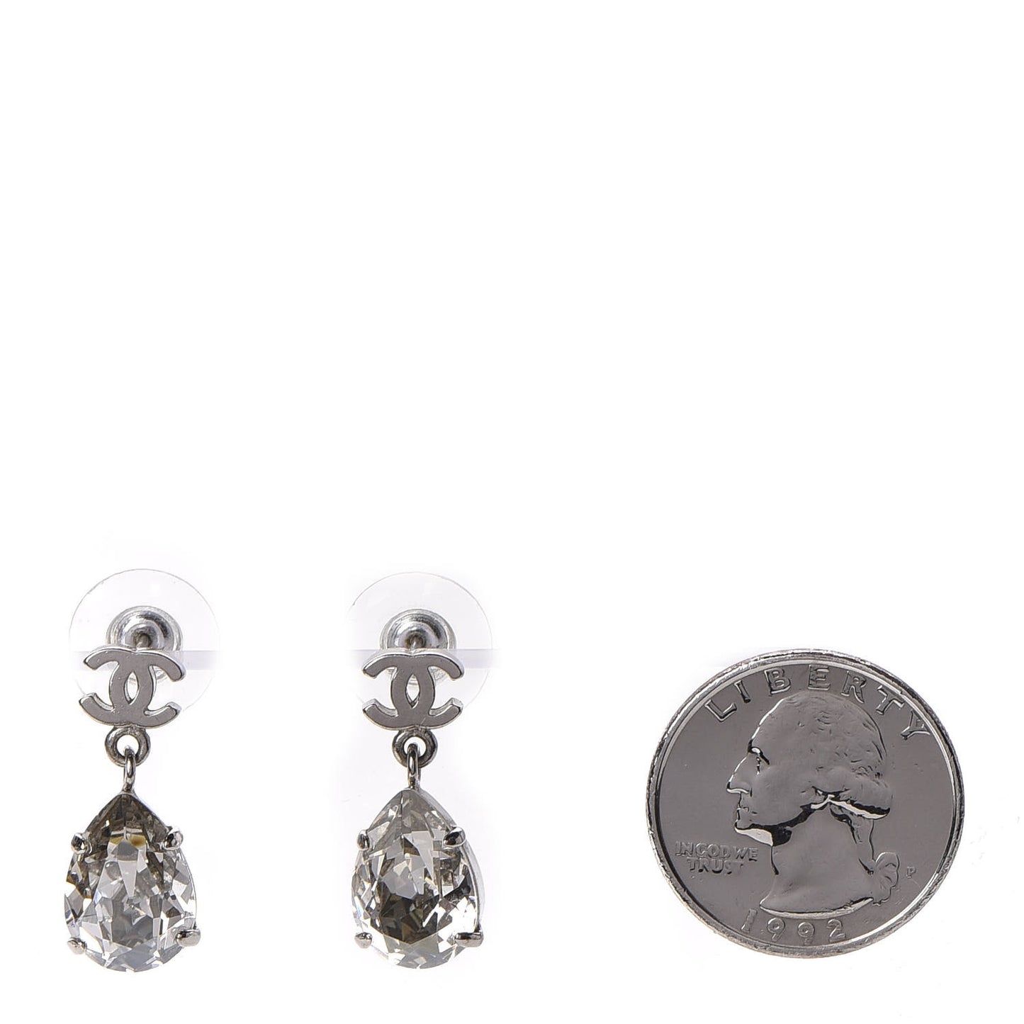 Crystal CC Tear Drop Earrings Silver