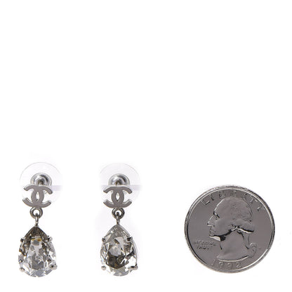 Chanel Crystal CC Tear Drop Earrings Silver 2 of 4