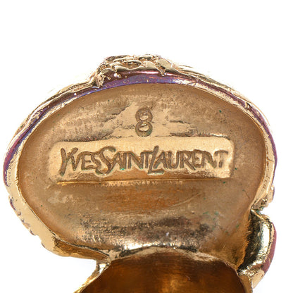 Saint Laurent Glass Cabochon Arty Ovale Ring 8 Gold Lapis 4 of 5