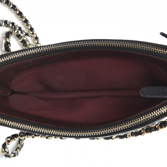 Caviar Quilted Small Clutch With Chain Black