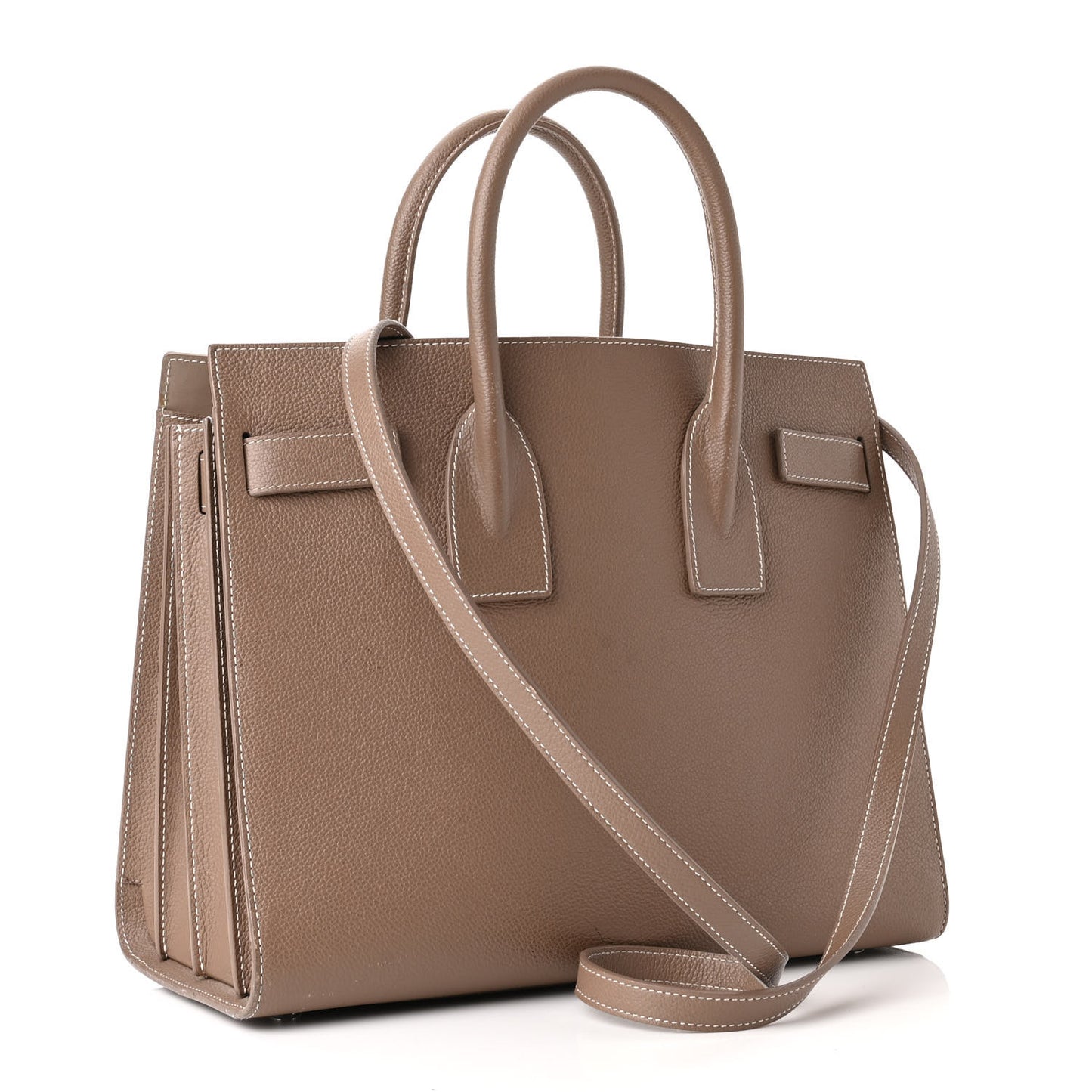 Grained Calfskin Topstitch Small Classic Sac De Jour Taupe