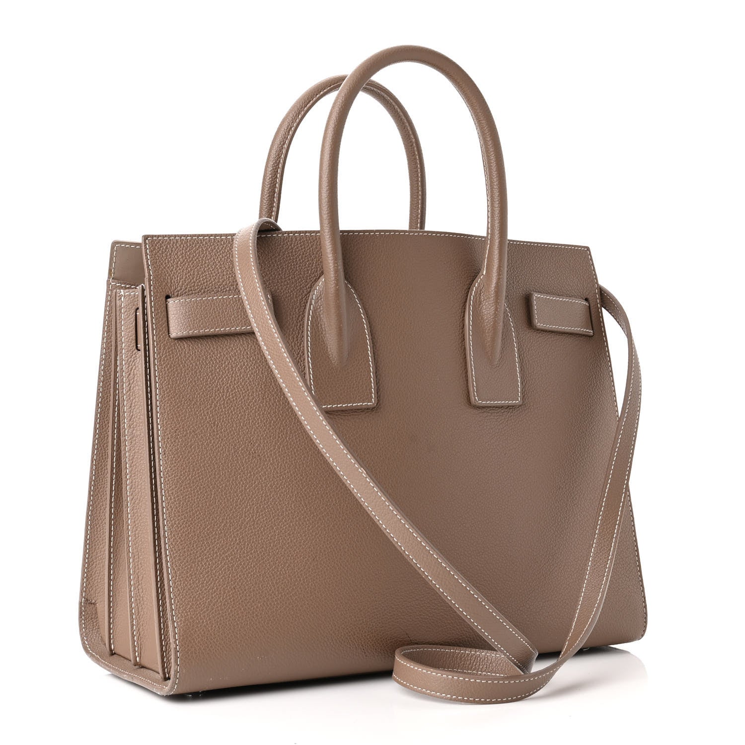 Saint Laurent Grained Calfskin Topstitch Small Classic Sac De Jour Taupe 3 of 17