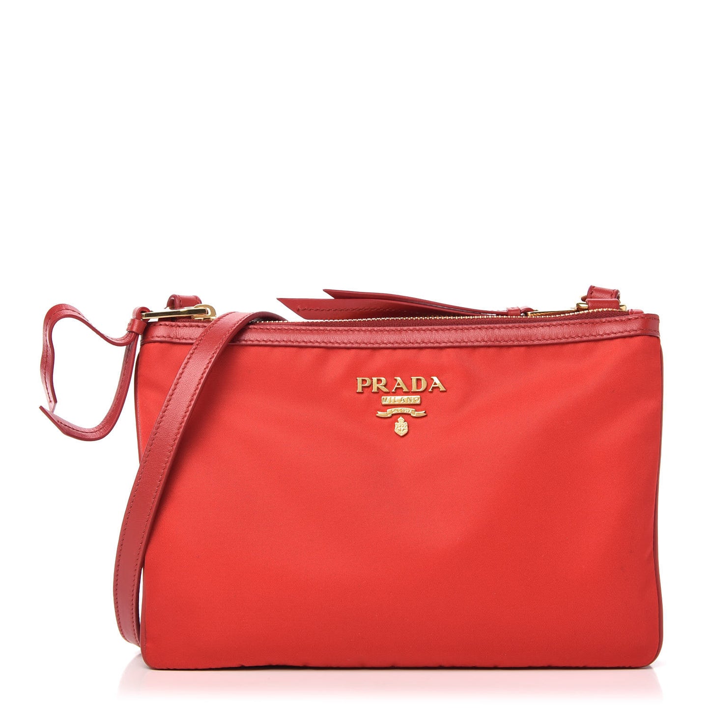 Tessuto Nylon Soft Calf Double Zip Crossbody Bag Rosso