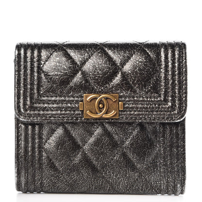 Chanel Cracked Metallic Calfskin Quilted Compact Boy Wallet Black 1 of 9