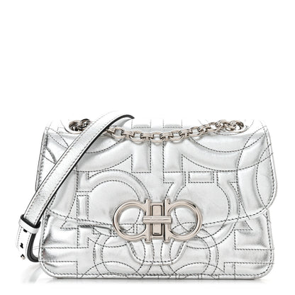 Salvatore Ferragamo Calfskin Quilted Gancini Flap Bag Silver 1 of 10