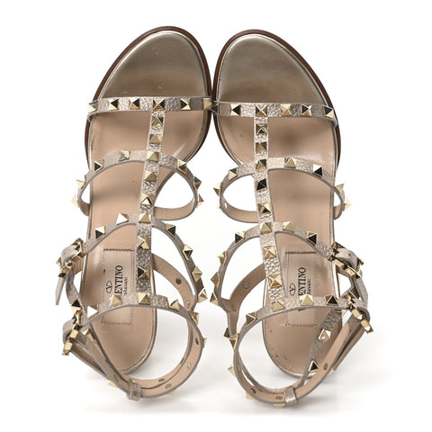 Metallic Calfskin Rockstud 90mm City Sandals 38.5 Antique Brass