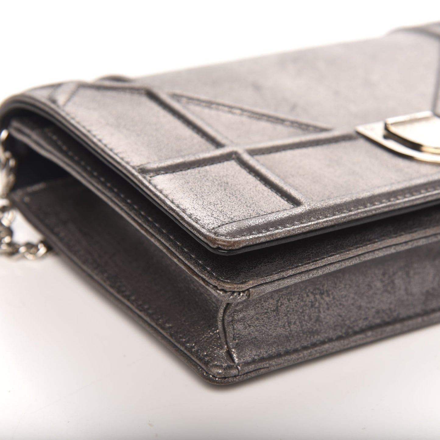 Metallic Brushed Calfskin Diorama Wallet on Chain Pouch Gunmetal