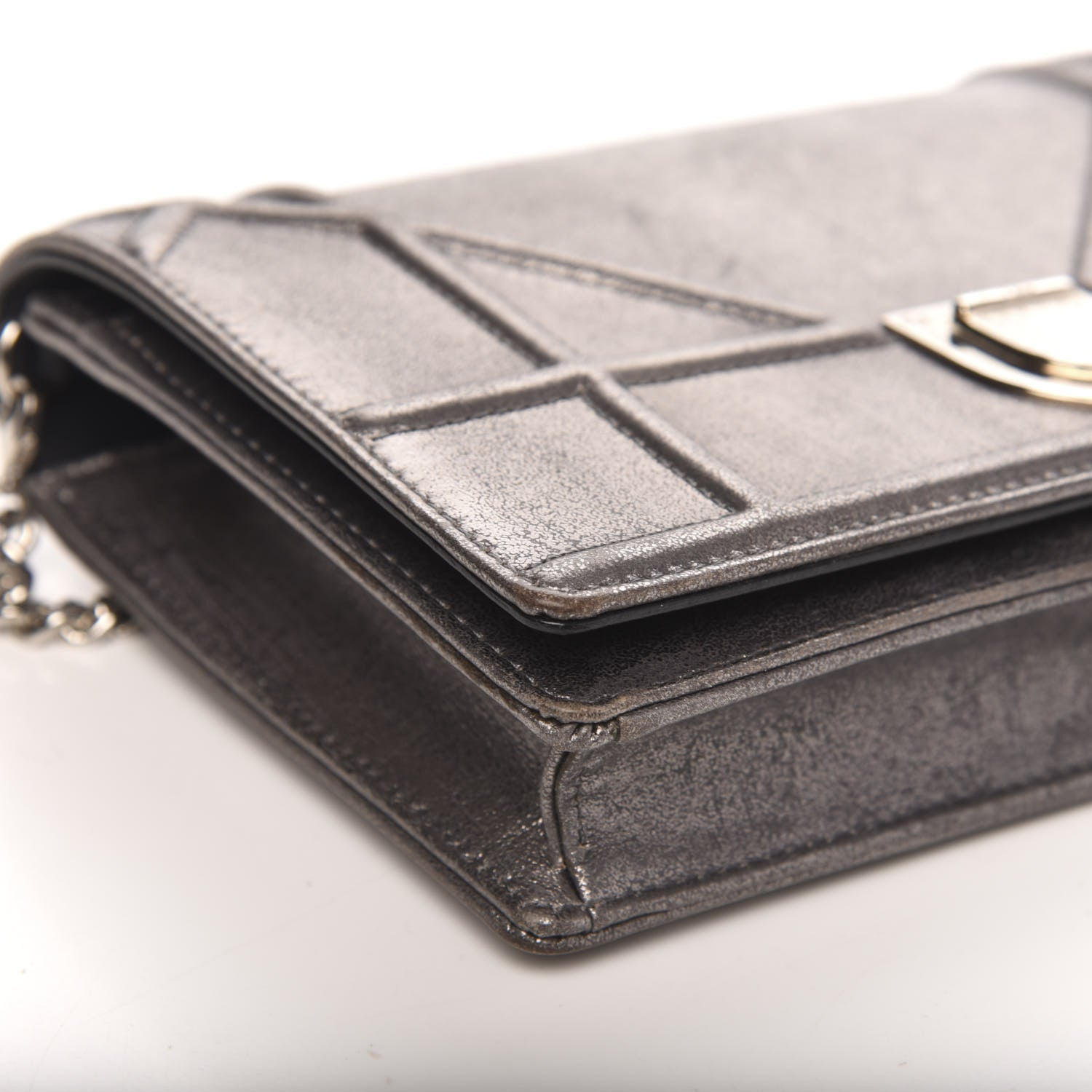 Christian Dior Metallic Brushed Calfskin Diorama Wallet on Chain Pouch Gunmetal 8 of 12
