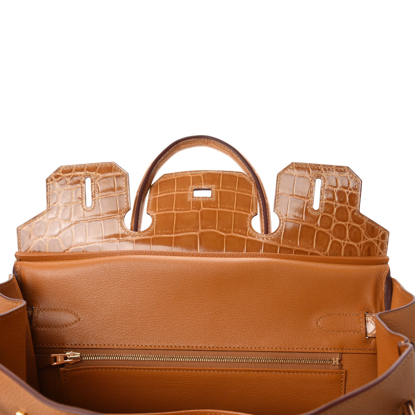 Togo Shiny Niloticus Crocodile Birkin Touch 30 Caramel Tabac Camel