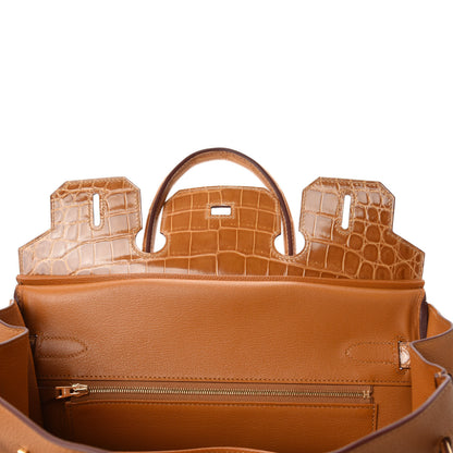 Hermes Togo Shiny Niloticus Crocodile Birkin Touch 30 Caramel Tabac Camel 17 of 34
