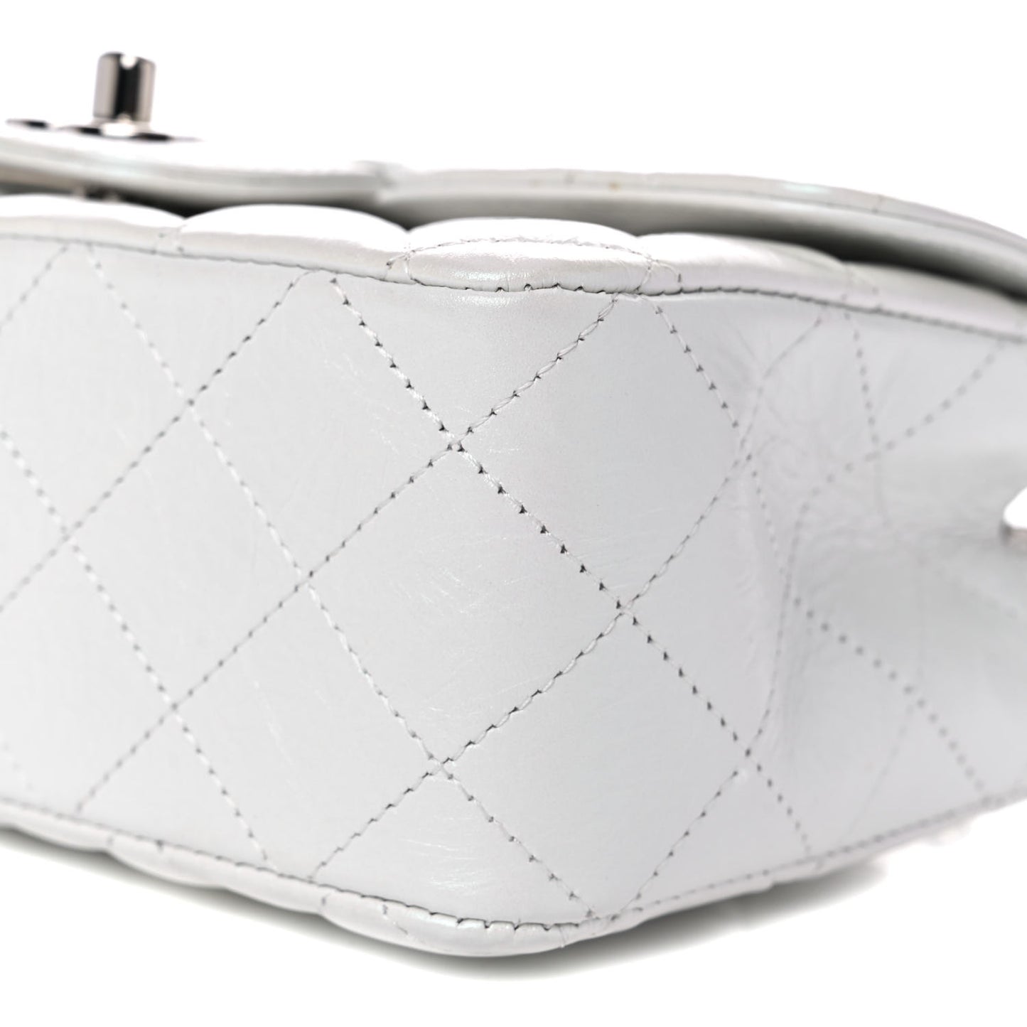 Iridescent Crumpled Calfskin Quilted Mini Rectangular Flap White