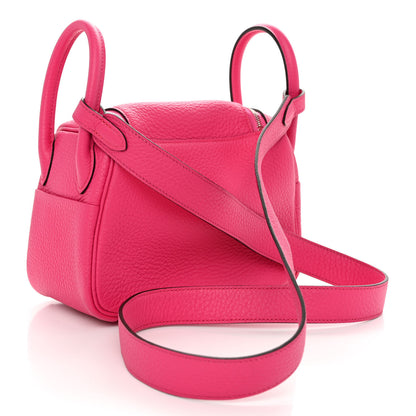 Hermes Taurillon Clemence Mini Lindy 20 Rose Shocking 3 of 9