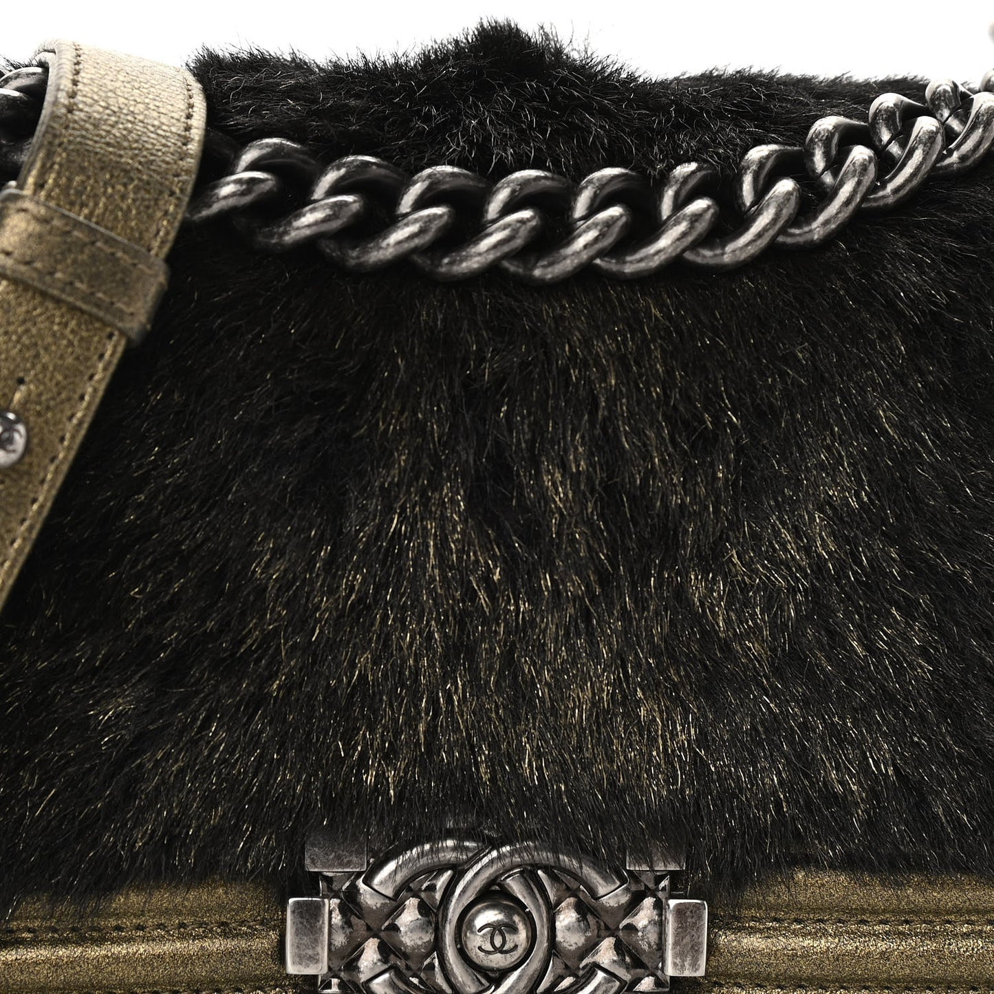 Metallic Calfskin Fur Small Boy Flap Gold