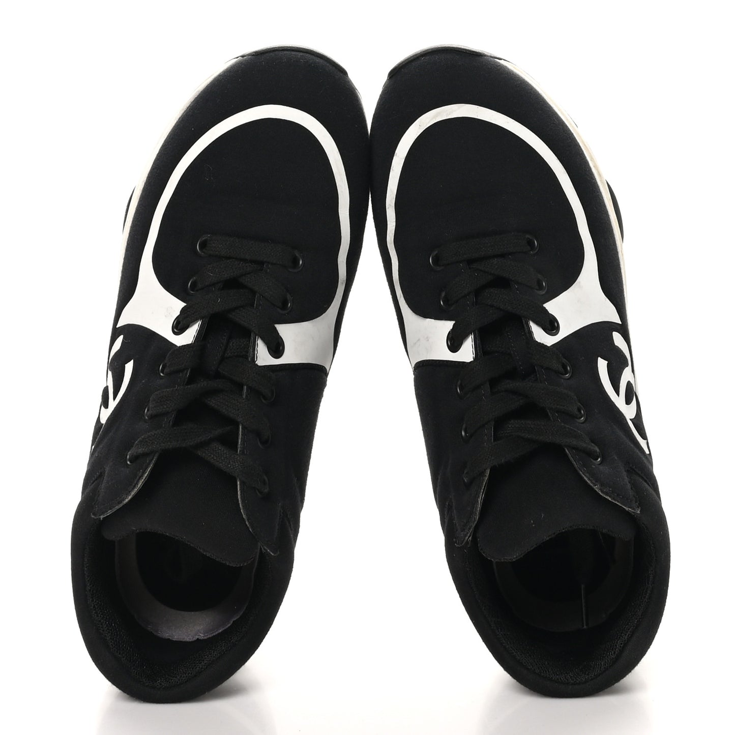 Nylon Suede Calfskin Womens CC Sneakers 37 Black White