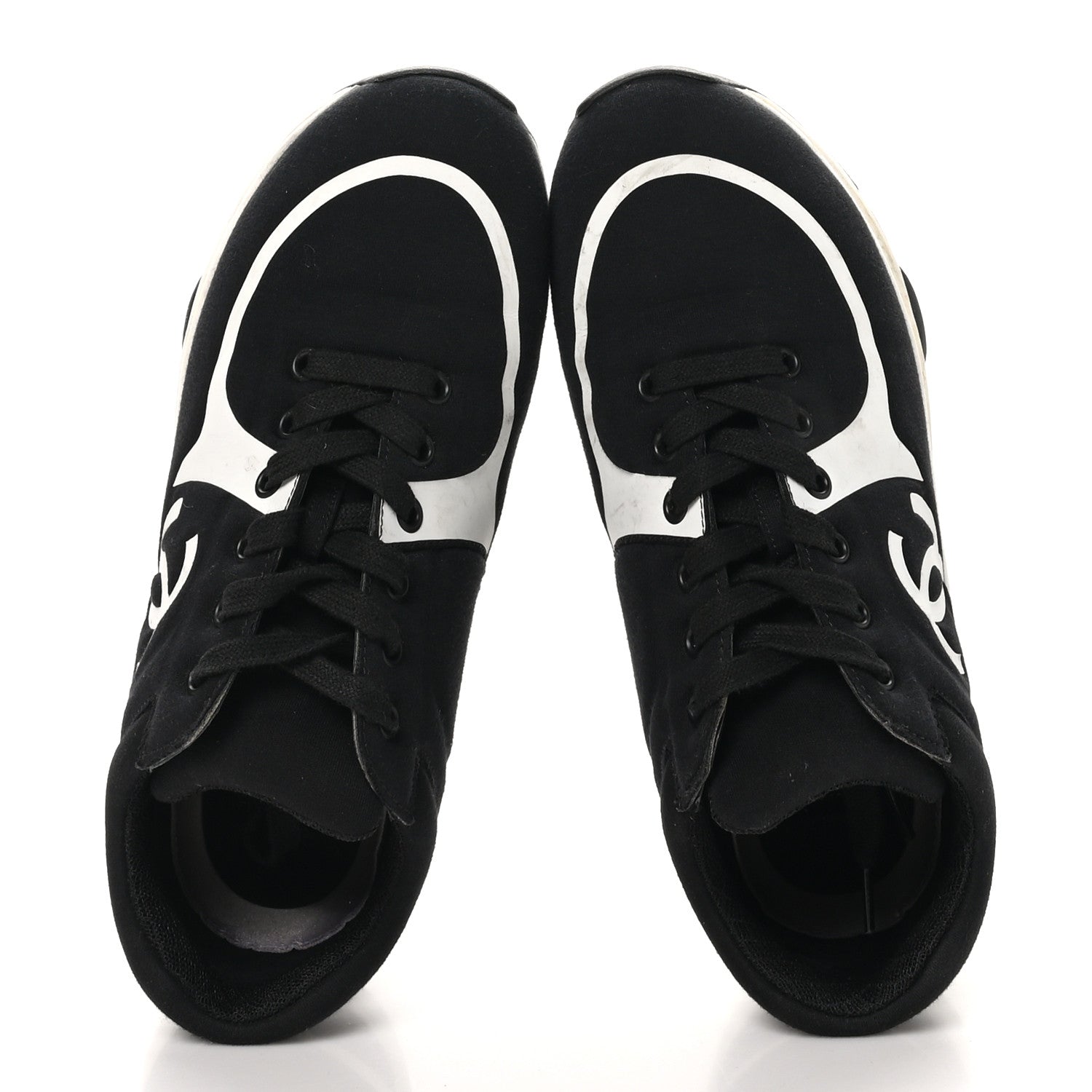 Chanel Nylon Suede Calfskin Womens CC Sneakers 37 Black White 2 of 10