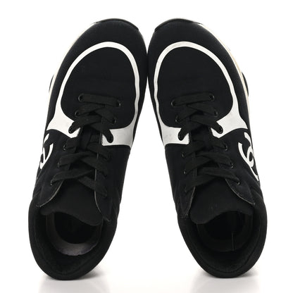 Chanel Nylon Suede Calfskin Womens CC Sneakers 37 Black White 2 of 10