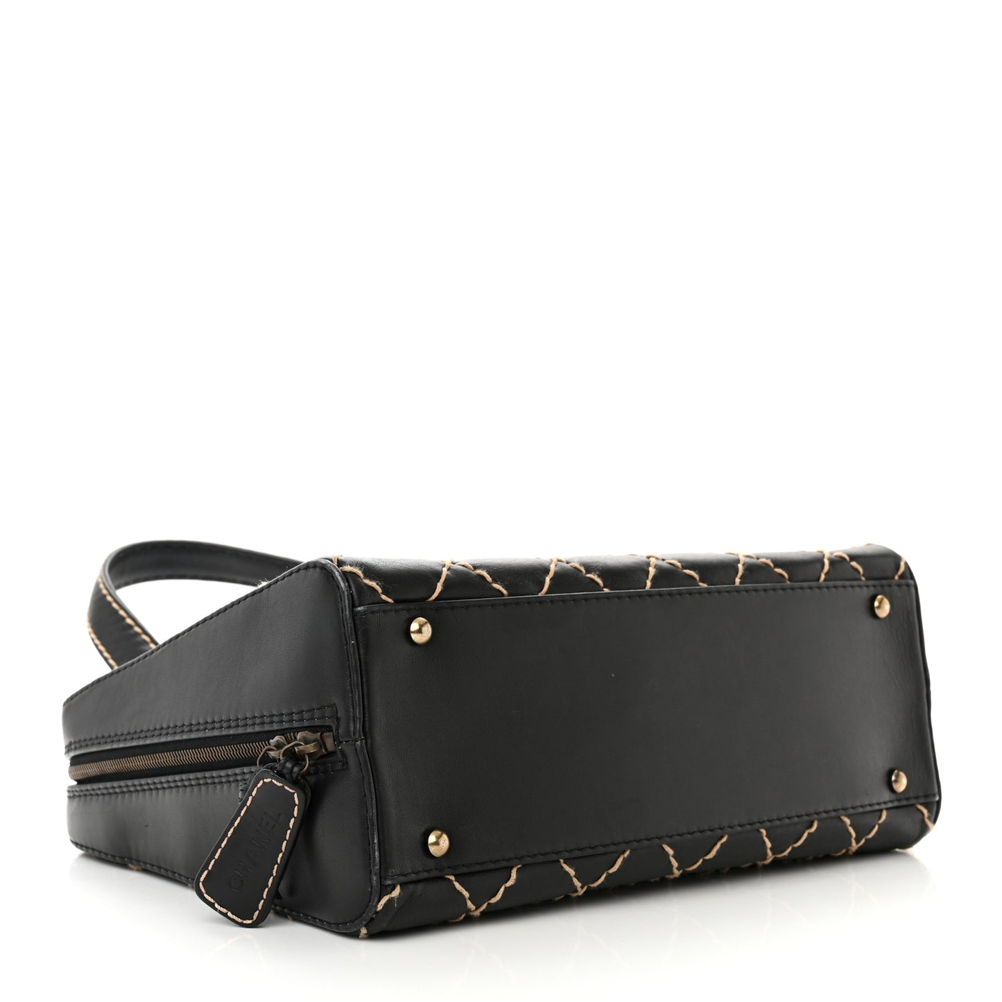 Calfskin Wild Stitch Vertical Top Handle Bag Black