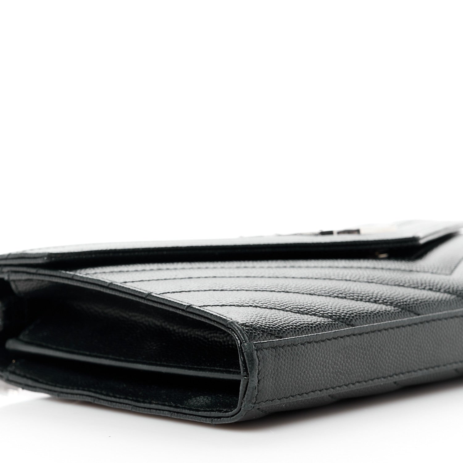 Saint Laurent Grain De Poudre Matelasse Chevron Monogram Chain Wallet Black 8 of 10